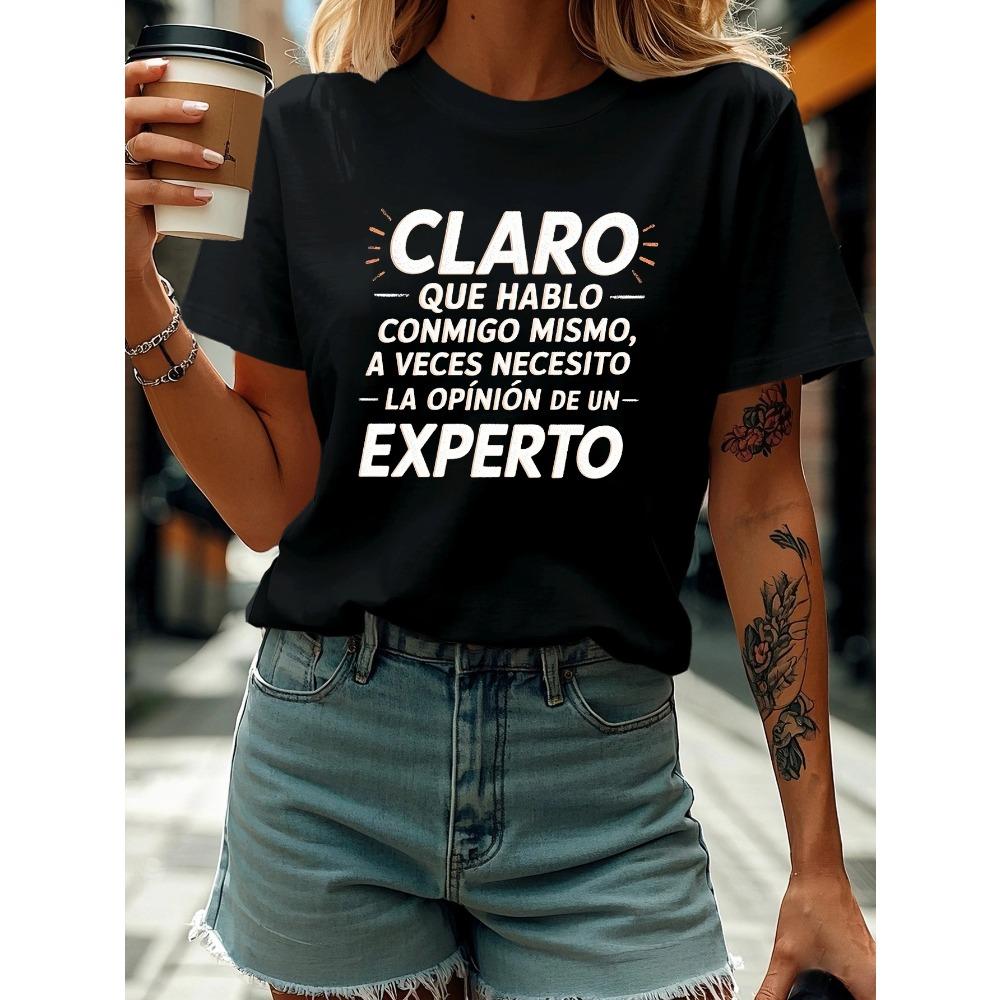 Womens Aesthetics Tshirt CLARO QUE HABLO CONMIGO MISMO Spanish Letter Print Casual Daily Summer Aesthetic S
