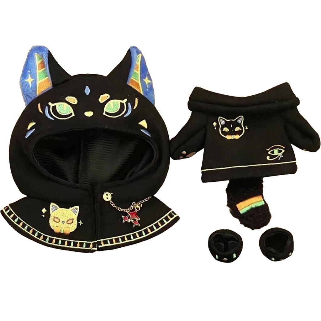 Egyptian God Plush Clothes [Poncho, Hoodie, and Shoes Set] for 10cm Bastet Plush Clothes Kigurumi Accessories Otaku Doll Mascot Kpopdoll Costume