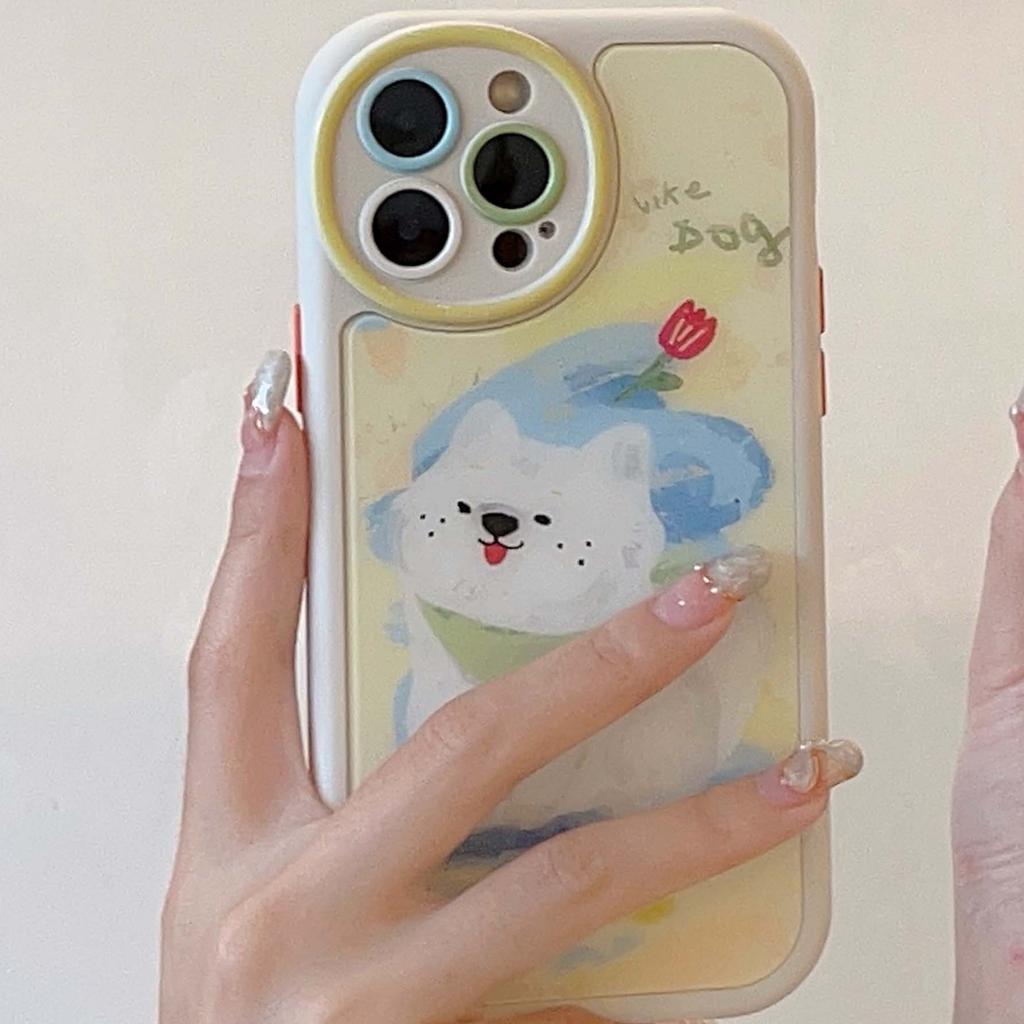 Ins Glass Rabbit Shell For Iphone 11 12 Promax Relif Cartoon Dog Cartoon Couple Phone Case For Iphone 14 13 Pro Max Cover