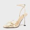 Fashion Apricot Butterfly-knot Decoration Design Brand High Heeled Sandals Women Fashion Ankle Strap Buckle Sandals Elegant Dress Shoes