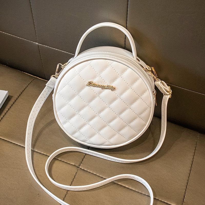 Women s bag summer and autumn Korean version color scheme geometric rhombus embroidery thread letter mark round handbag single shoulder oblique span