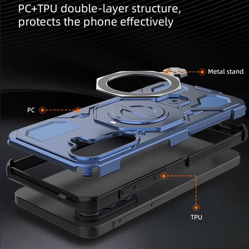 KEYSION Shockproof Magnetic Case for Samsung A57 5G A37 Silicone+PC Upright Live Metal Ring Stand Phone Back Cover for Galaxy A17 4G 5G