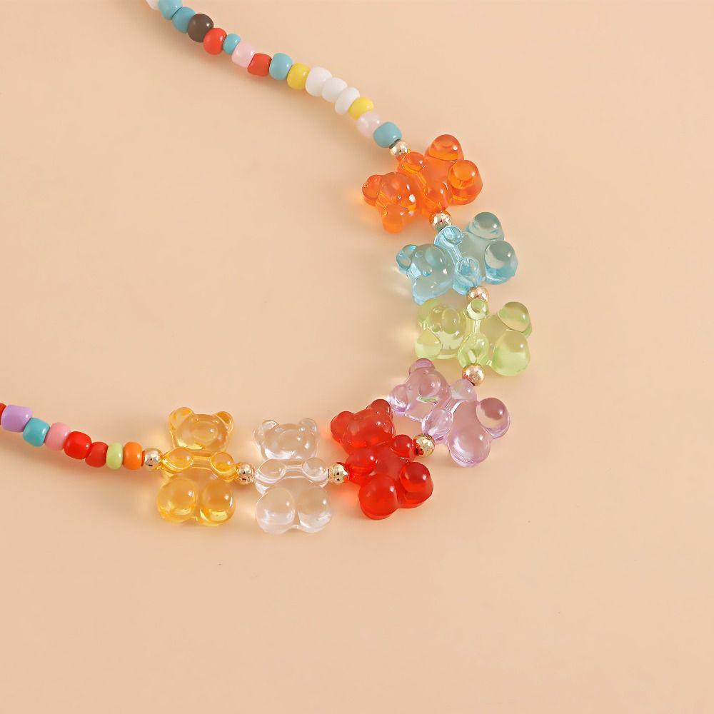 Bohemia Rice Bead Bracelet Minority Design Retro Colorful Ring Set Jelly Bear Necklace  Couple
