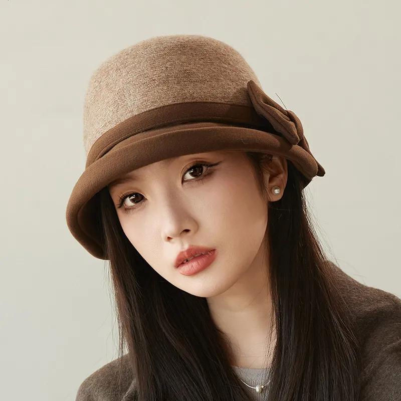 WTEMPO Damskie Eleganckie Ciepłe Grube Miękkie Jednokolorowe Kapelusze z Kokardą Jesień Zima Codzienne Wszechstronne Retro Wiatroodporne Zimoodporne Kapelusze