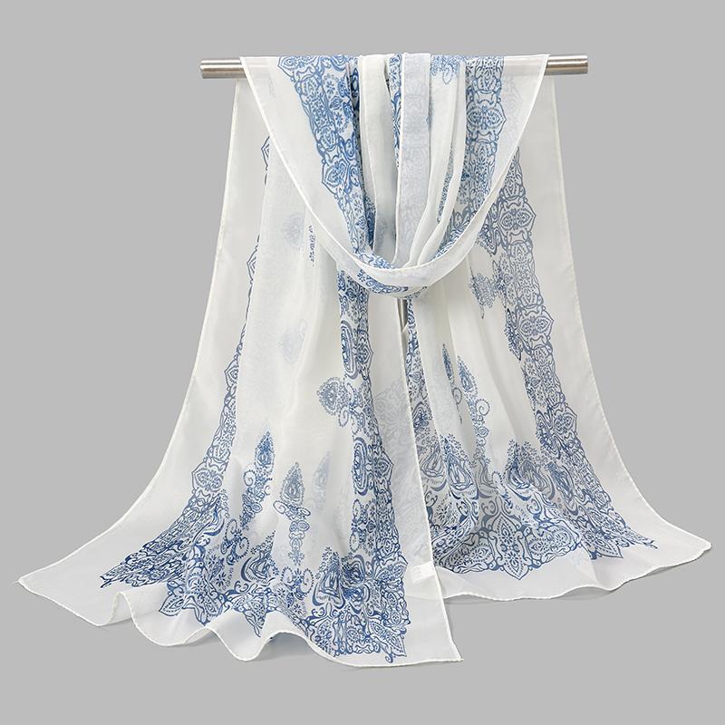 Spring Printed Chiffon Scarf Floral Printed Beach Shawl Lightweight Neck Scarf Summer Neck Sun Protection Scarf Shawl 150*50cm