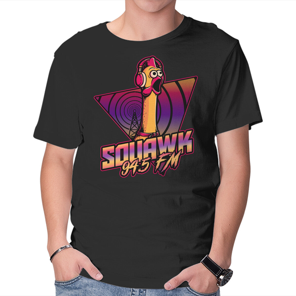 Unisex Crew Neck T-Shirt Chicken Vaporwave Radio Graphic Short Sleeve Casual Tee XXL