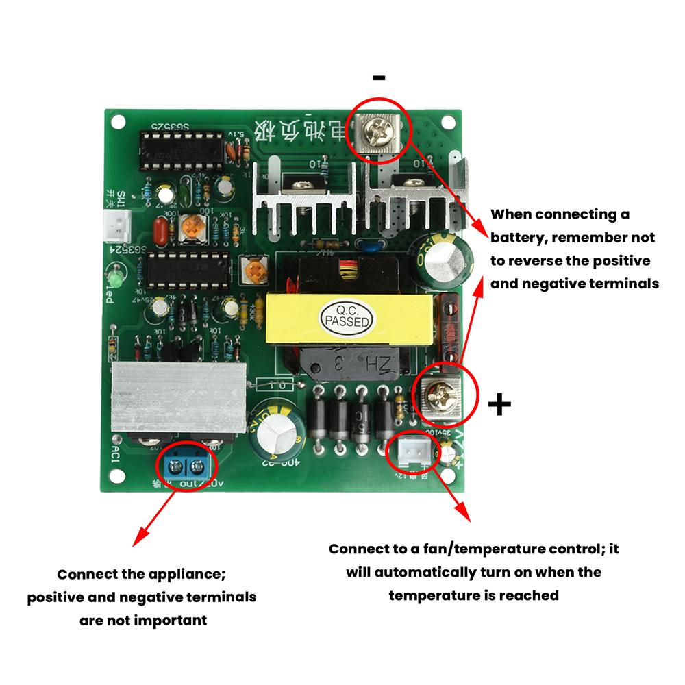 

200W DC 12-14.5V to AC 220V Inverter Module with Switch and Fan Interface DC to AC Step-Up Module