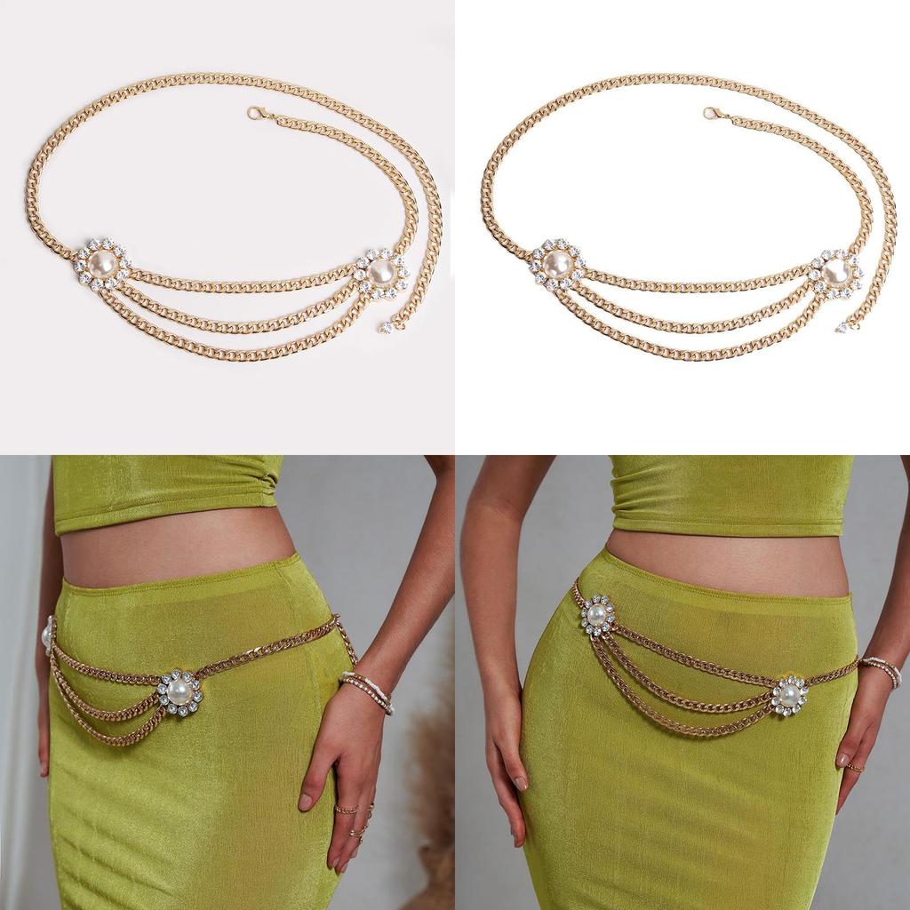 Artificial Pearl Stylish Flower Metal Waist Chain For Women Casual Or Use Formal