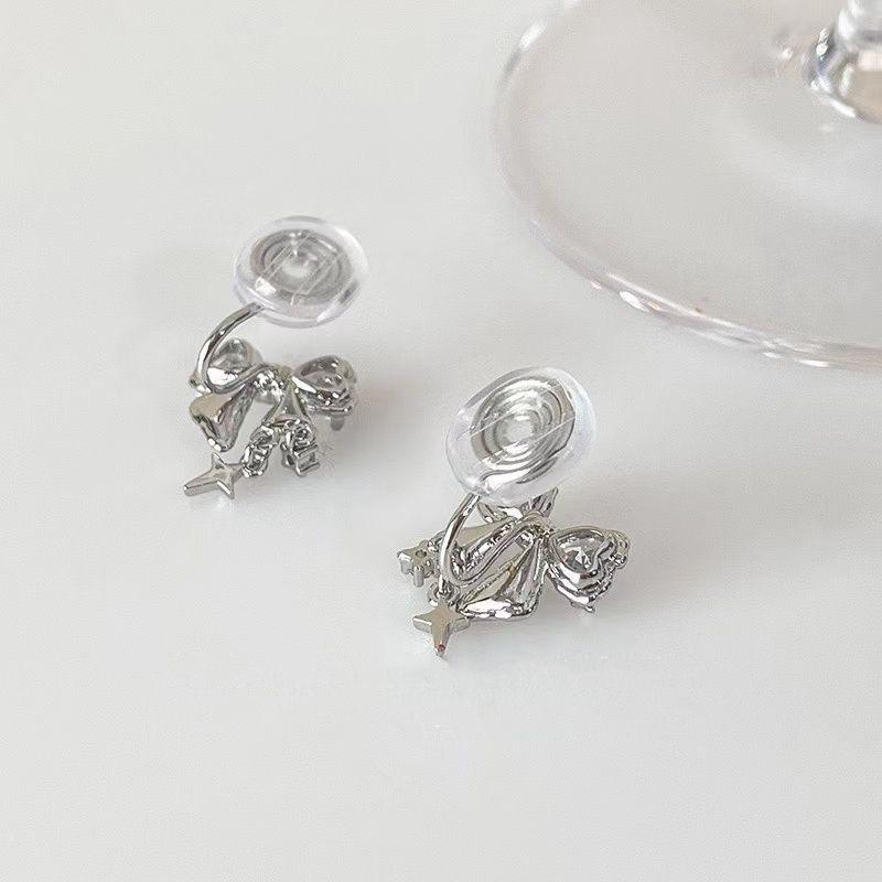 Star Bow, Zircon Ear Clips, Women's Niche Design, Fashionable Earrings, Temperament, Versatile, No Ear Piercings, Mosquito Coil Disc, Ear Clips.