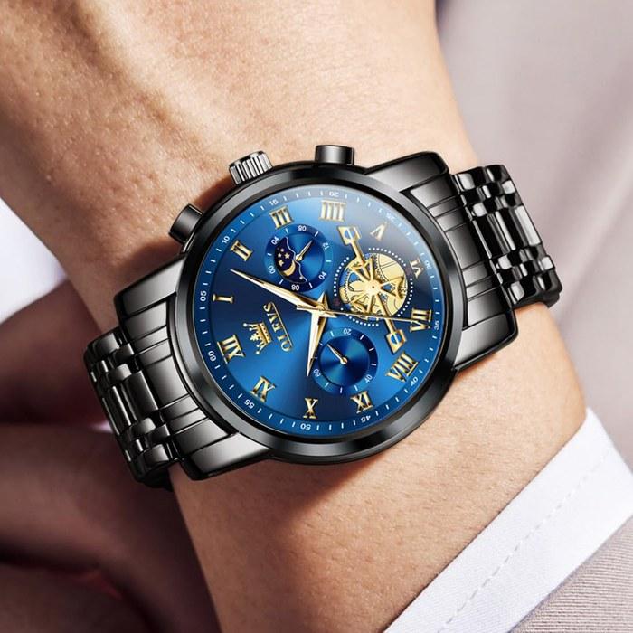 OLEVS Men's Watch Chronograph Analog Quartz Waterproof Black Blue
