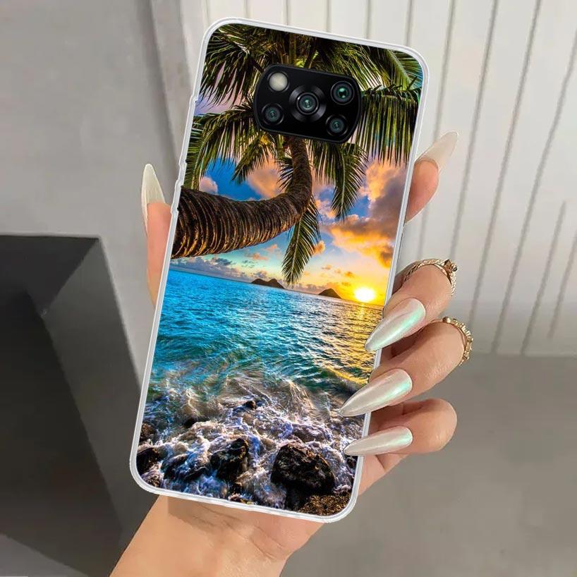 Summer Beach Sunset Sea Palm Tree Phone Case for Xiaomi Poco X5 X6 X7 Pro F7 Ultra M7 Redmi 15 15C 13 13C 12 12C 10 10A 10C 9 9A