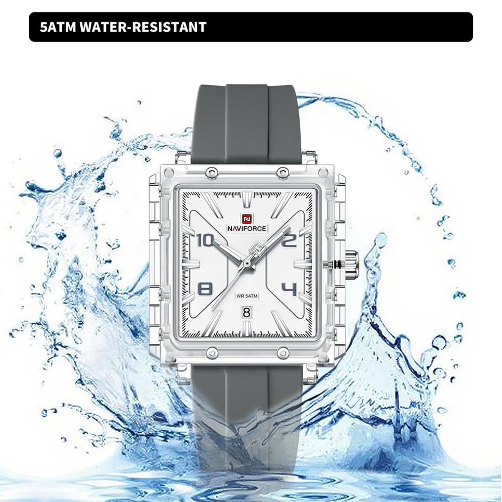 Naviforce Original Men Watch Lightweight Plastic Case Silicone Strap 50m Waterproof Luminous Pointer Square Men Fashion Casual Watch NF6112