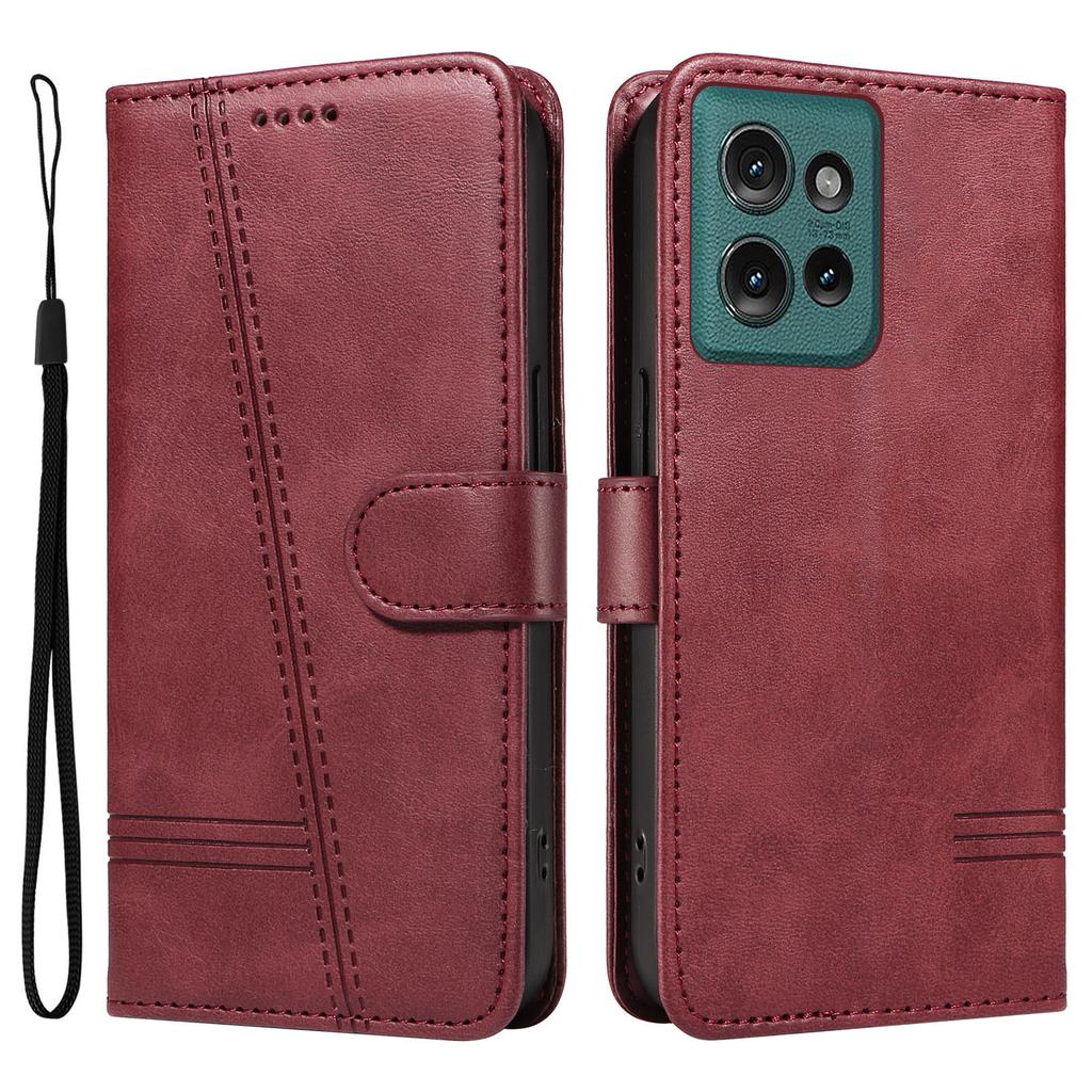 For Motorola Edge 50 5G Case Flip Wallet T-Shape Lines Leather Phone Cover