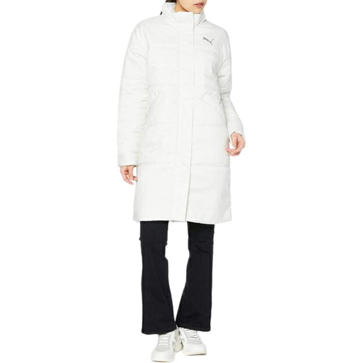 Puma Large Logo Windbreaker Long Casual Sports Warm Cotton Jacket Women Jacket White 585092-05