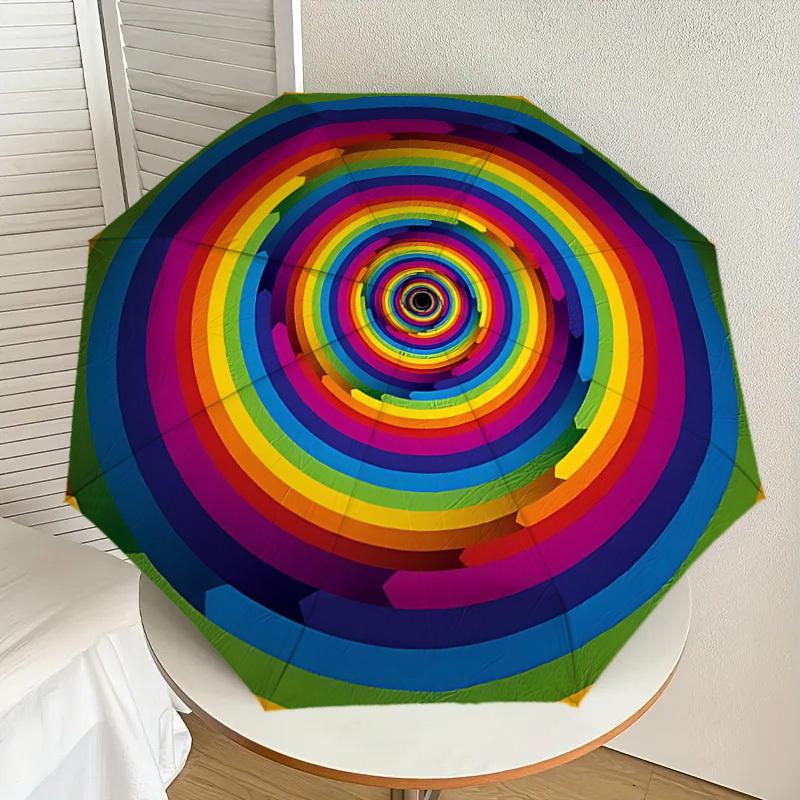 1PC Rainbow Spiral Automatic Folding Umbrella - Compact 8-Rib Design, Durable Plastic & Iron, Lightweight for Outdoor Daily Use, Festive Gift019