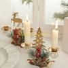 F26C Gold Iron Double Candlestick Home Decors for Holiday Christmas Metal Candle Holders Stand with Pinecones and Berries