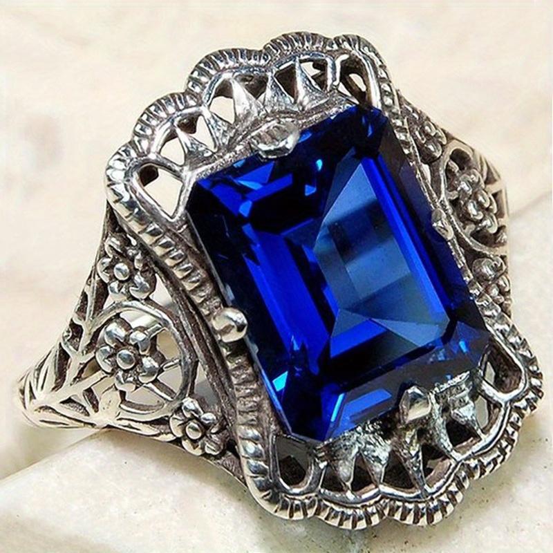 Классическое Модное Роскошное Полое Кольцо с Синим Фианитом Кольцо 6 синий