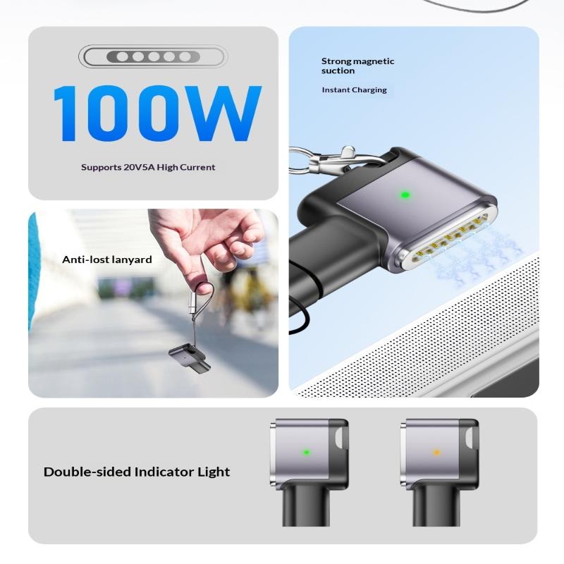 100W For Magsafe3 Side-Bend Magnetic Fast Charging Adapter Compatible With Air Pro M1 M2 M3 M4 M5 Pd Type-C To Magsafe3