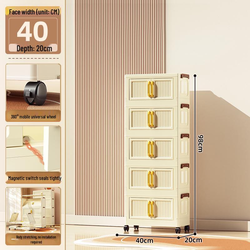 40-60cm Wide Transparent Foldable Double Door Floor Storage Cabinet with Multiple Layers