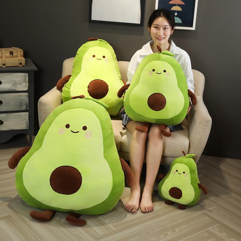 Cute Avocado Plush Toy Cartoon Smile  Avocado Sleeping Pillow Cushion Stuffed Plant Soft Doll Fruit Pillow Baby Toy Gift for Her