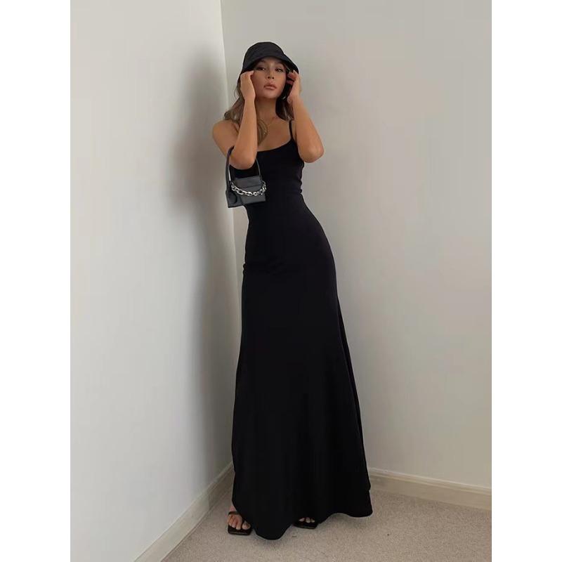 Summer Women Casual Straps Backless Dress for Women Elegant Slim Fit Solid Sexy Party Long Dress New High Waist A Line Sleeveless Ladies Dress 3397