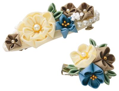Takagi Fiber Panami Craft Cotton Fabric Tsumami Zaiku for Everyday Ivory Barrette and Brooch Kit Use, (LH-448)