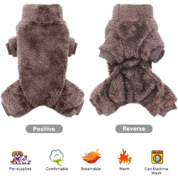 Idepet Velvet Dog Pajamas, Turtleneck Dog Sweater Fuzzy Plush Onesie Soft Cat Apparel Pet Clothes Winter Outfit Doggy Pjs Puppy Jumpsuit for Small