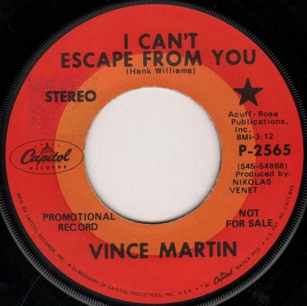 

7-дюймовая пластинка ВИНС МАРТИН - Я не могу сбежать от тебя P2565 CAPITOL 1969 США Кантри/Фолк Б/У