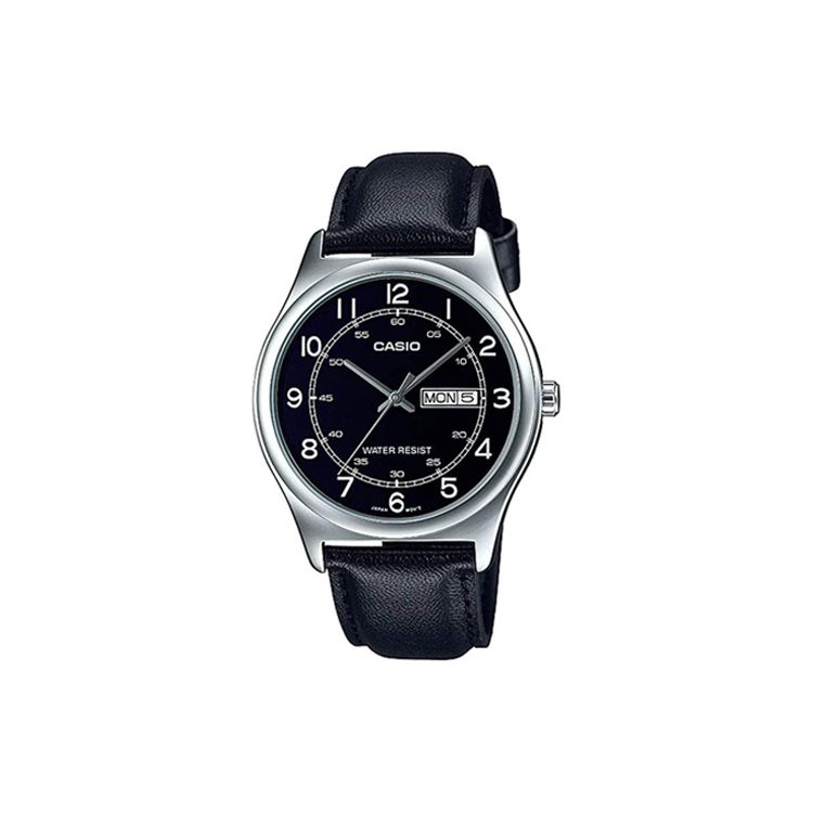 

Casio Standard Series Dress Series Trendy Casual Retro Classic Pointer Date Weekday Waterproof Quartz Movement Leather Strap MTP-V006L-1B2U Regular Watch Box,Silver Black Watch Dial