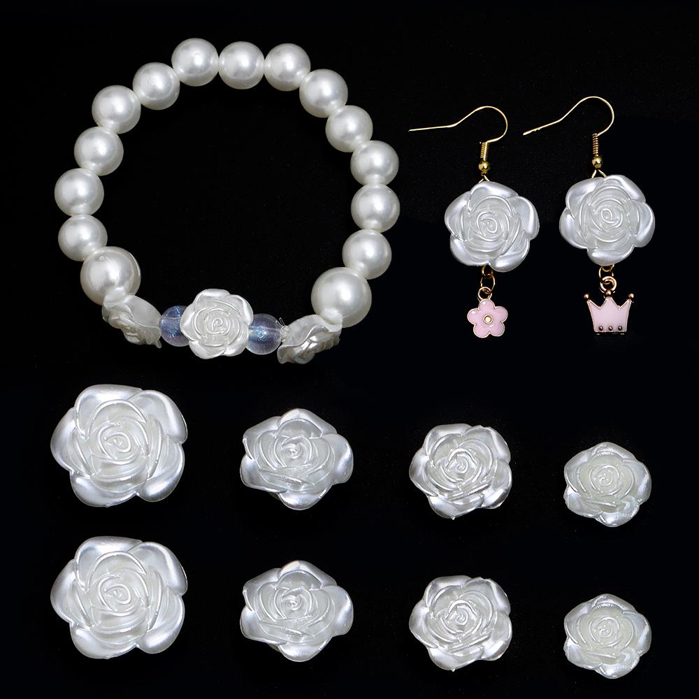 50/100pcs ABS Imitation Pearl Rose Beads White Flat Back Loose Beads For DIY Jewelry Making Bracelets Necklace Earrings Supplies
