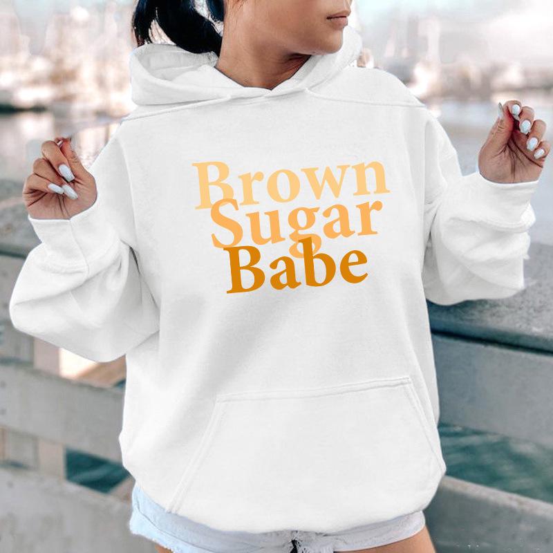 Autumn Winter European American Style Letter Print Hooded Sweatshirt with Back Wrap Collar and Plus Velvet.