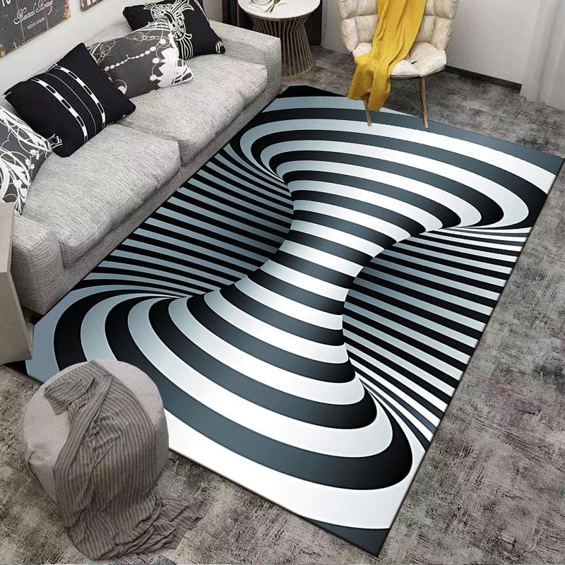 Optical Illusion Black & White suitable as a non-slip mat for the living room or bedroom sofa