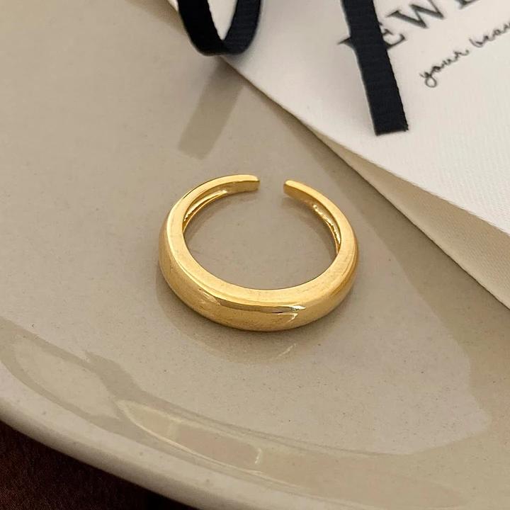 Real  Sterling Silver 18K Gold Round Opening Rings for Women Exaggerated Trendy Fine  Geometric Accessories