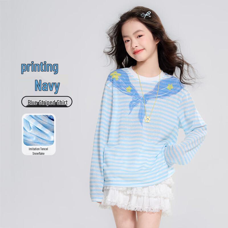 Girls Navy Stripe Long-Sleeve T-Shirt 110