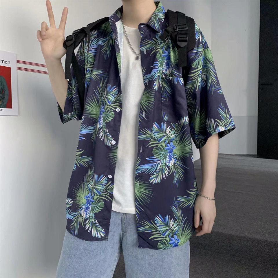 Uniseksowa letnia koszula z krótkim rękawem w kwiaty - Podróż Hainan Sanya i casualowy styl hongkoński