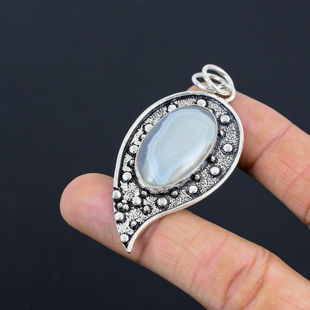 Mothers Day Deal 925 Silver Oval Natural Botswana Agate Artisan Birthday Pendant