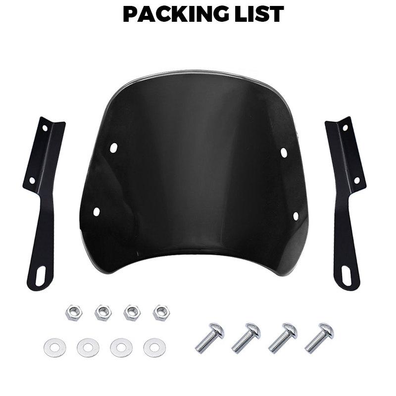 Pro motocykl Yamaha Kawasaki Suzuki Cafe Racer pro Harley Honda Univerzální černé čelní sklo Deflektor větru Čelní sklo Kapotáž