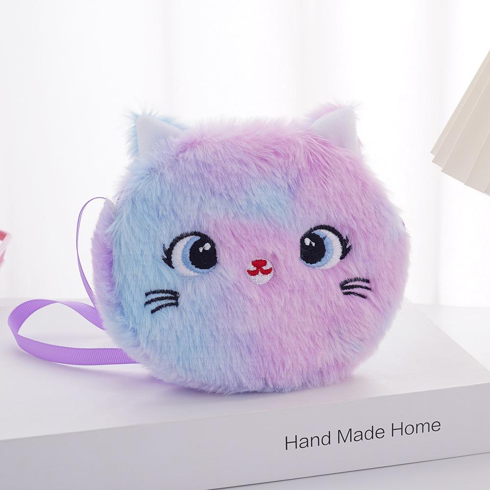 Creatieve Pluche Schoudertas Cartoon Kat Regenboogkleur Kinder Crossbody Tas Zachte Messenger Tas Cadeau voor Kinderen gray