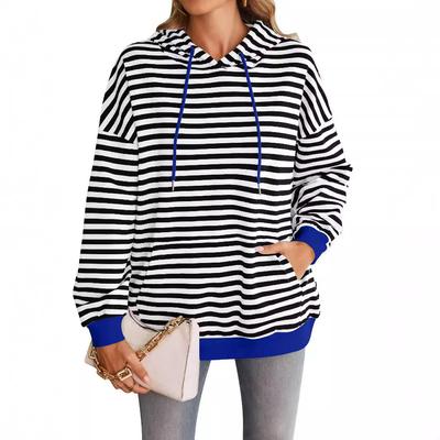 Damen Kapuzenpullover Herbst Locker Lässig Gestreift Langarm Kapuzenpullover