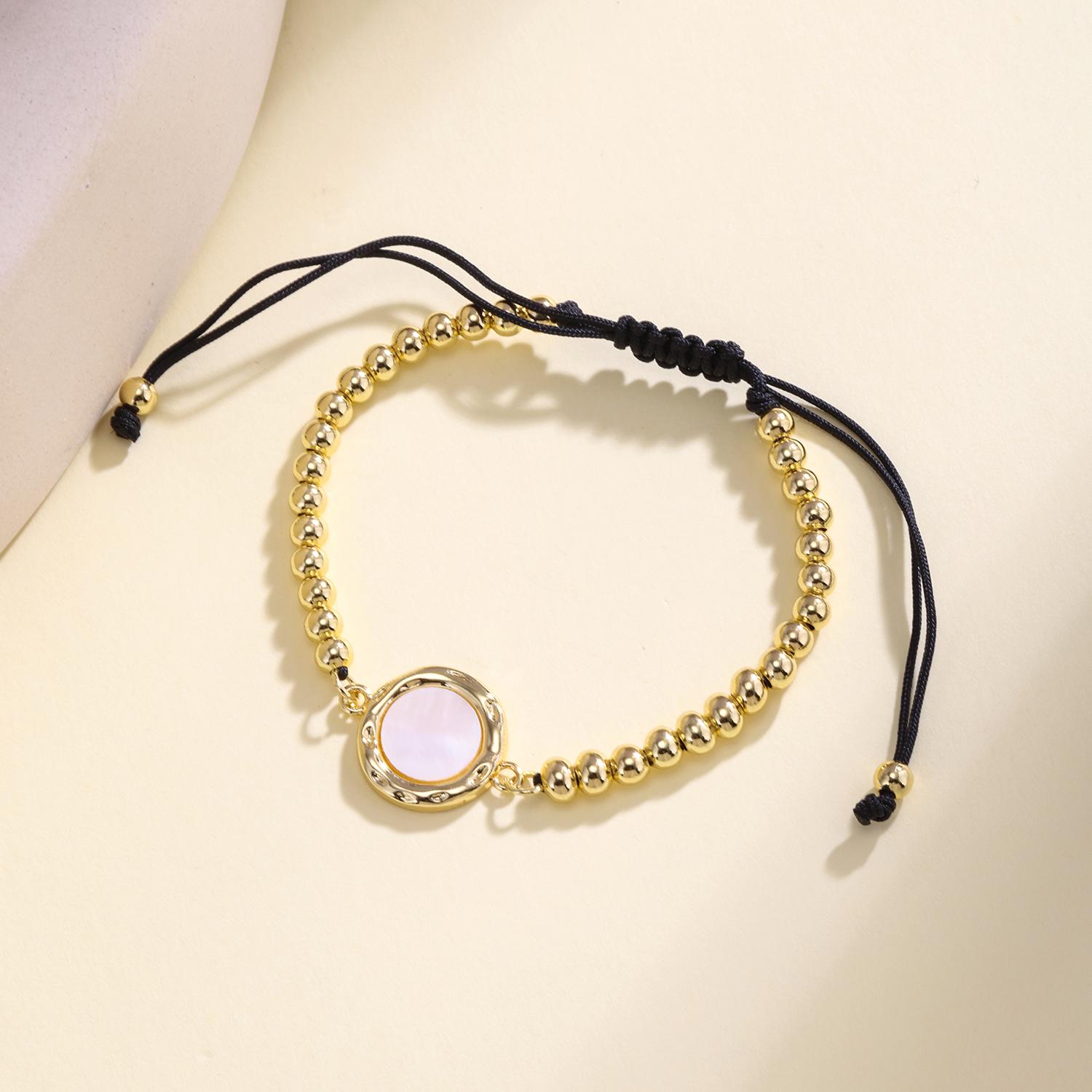 

Nidin Trendy Round/Heart Shape Shell Bracelet For Women Copper Beaded Bangle Adjustable Rope Beach Ocean Vacation Jewelry Gifts