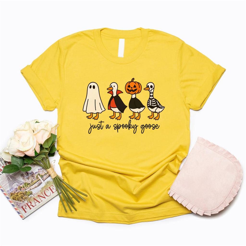 Just A Spooky Goose Tshirt Funny Halloween Goose T Shirt Unisex Women Short Sleeve Graphic Tees Cute Horror Tshirt Halloween Gift