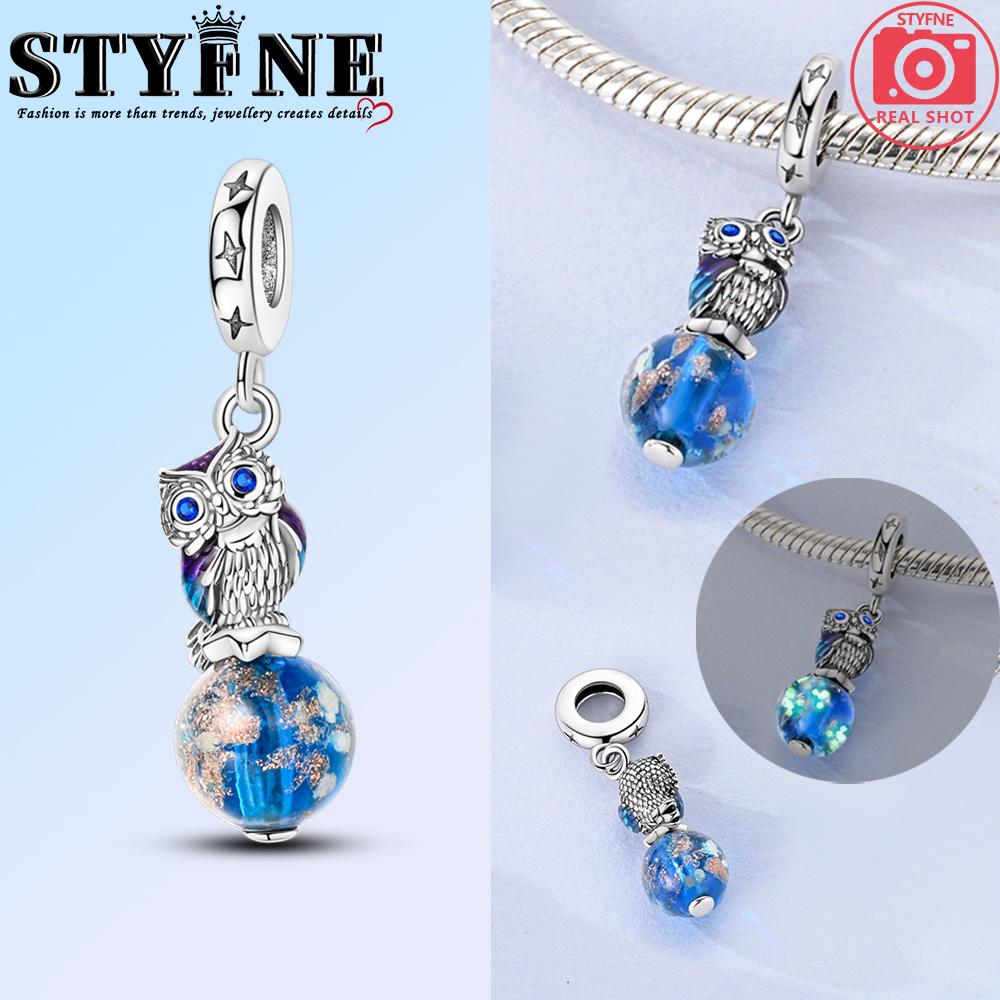 Copper Fashion Purple Owl Charms Beads Owl Safety Chain Fit Original Bracelets Diy Graduation Jewelry Gifts