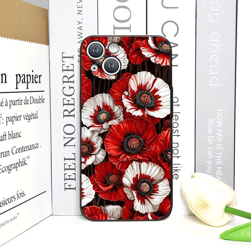 Retro Poppy Flower Bloom Hot Red Printed Phone Case for iPhone 17 16 12 11 14 Plus 13 14 15 Pro Max Mini X XS Floral Soft Cover