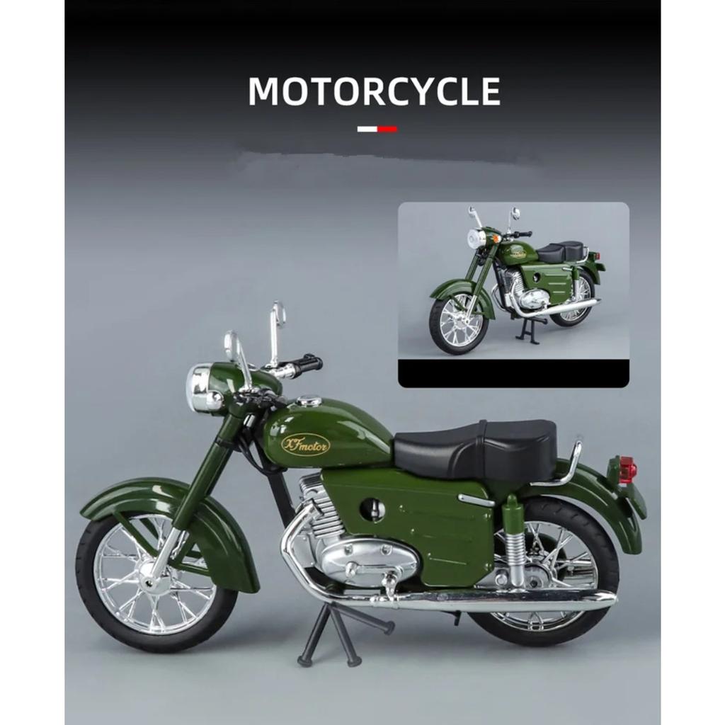 1/10 JAWA 250 Alloy Retro Motorcycle Model Diecast Metal Street Classic Motorcycle Model Simulation Sound and Light Kid Toy Gift