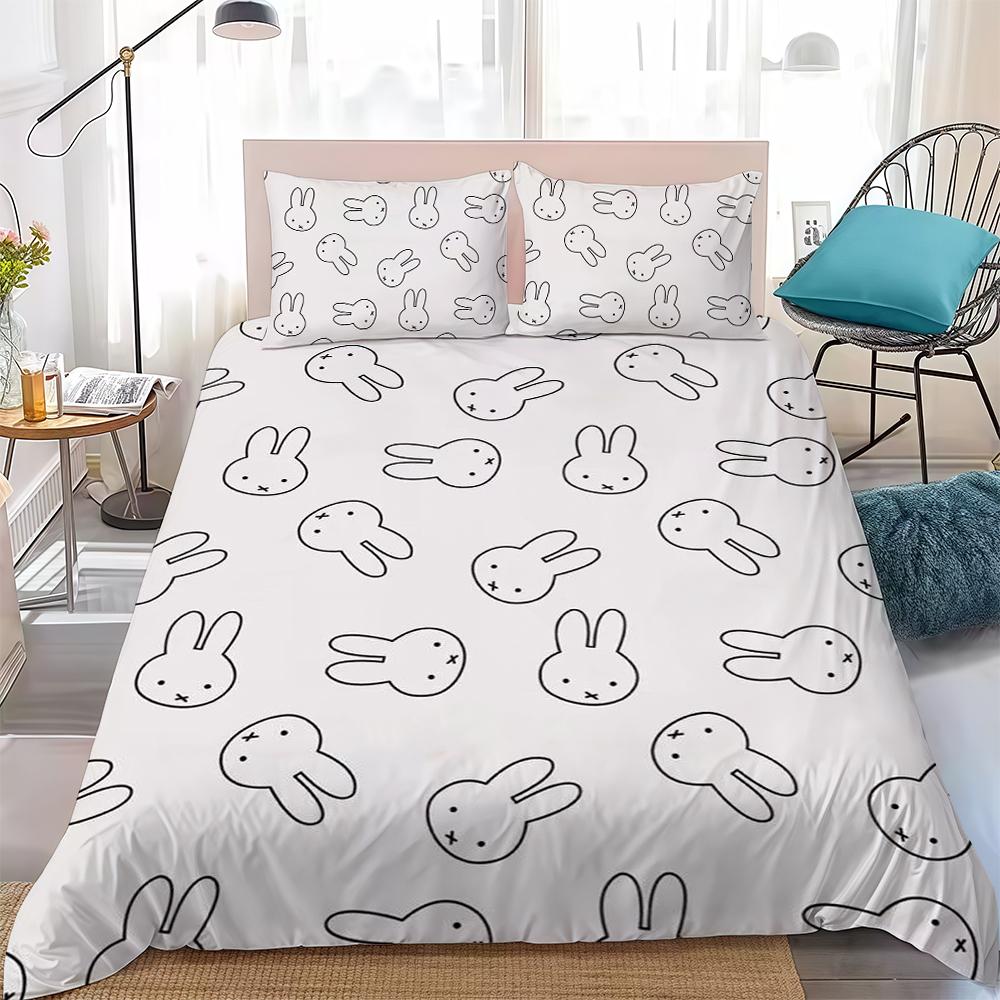 M-Miffy Kawaii Duvet Cover Set Home Style Bedding Soft Laundry Cotton Bed 3 Piece Set Student Dormitory Gift