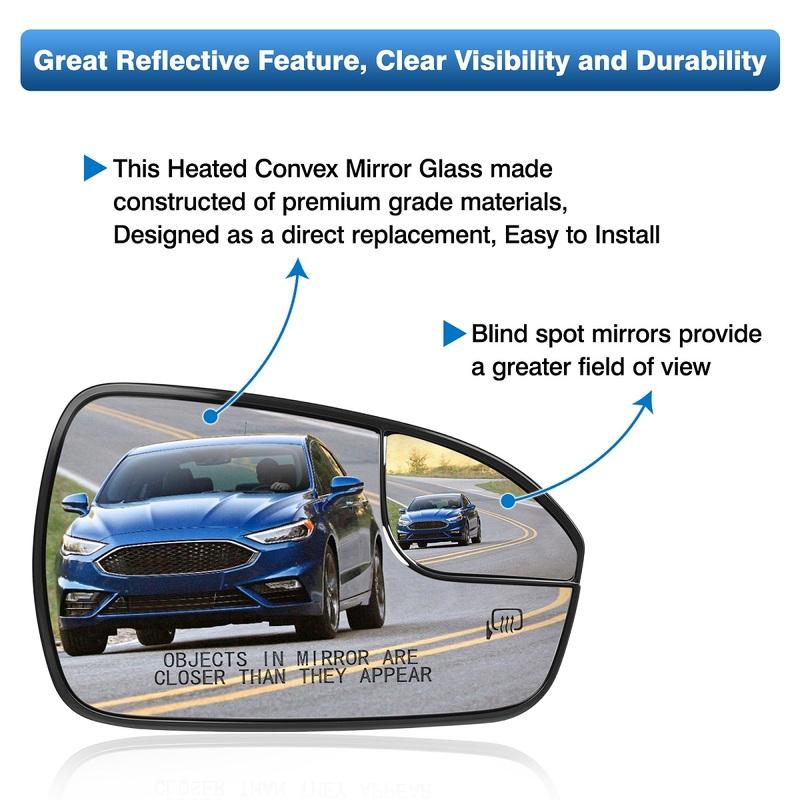 1PCS Replacement for Ford Fusion 2013- Car Side Heated Mirror Glass Rearview Mirror Lens Left /Right DS7Z17K707B DS7Z17K707F