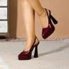 Burgundy patent leather elastic pointed waterproof table thick heel super high heel sexy nightclub light mouth solid color shoes