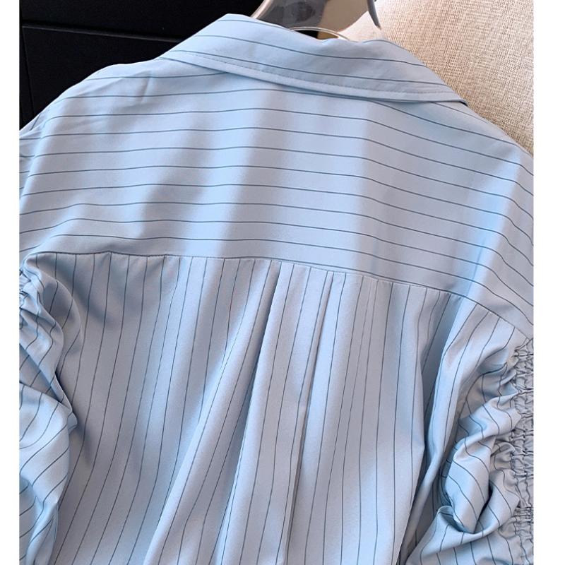 Blusa holgada informal de manga larga con cuello vuelto y rayas estilo coreano para primavera y verano para mujer
