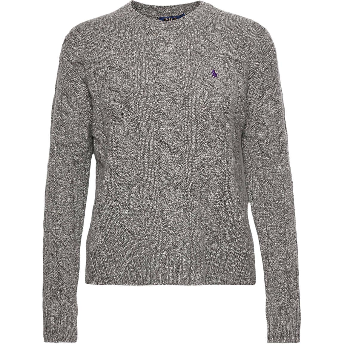 

Polo Ralph Lauren FW23 Джемпер женский из шерсти и кашемира кабельной вязки с круглым вырезом и вышивкой логотипа маленькой лошади Серый WMPOSWEN6820381-020 M