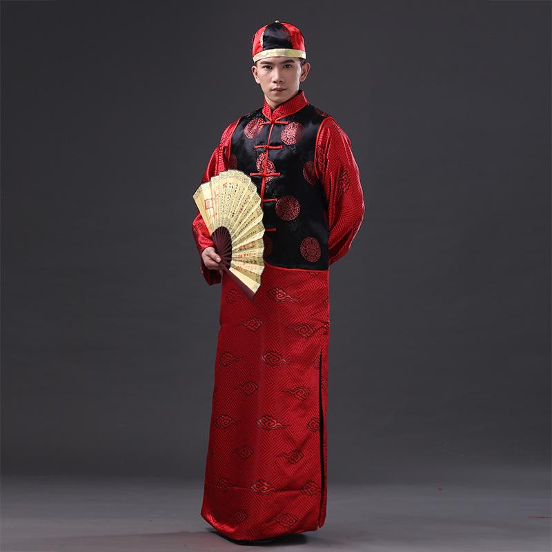 Men's Chinese Retro Wedding Tang Suit Long Robe: Groom's Mandarin Jacket & Best Man Formal Wear